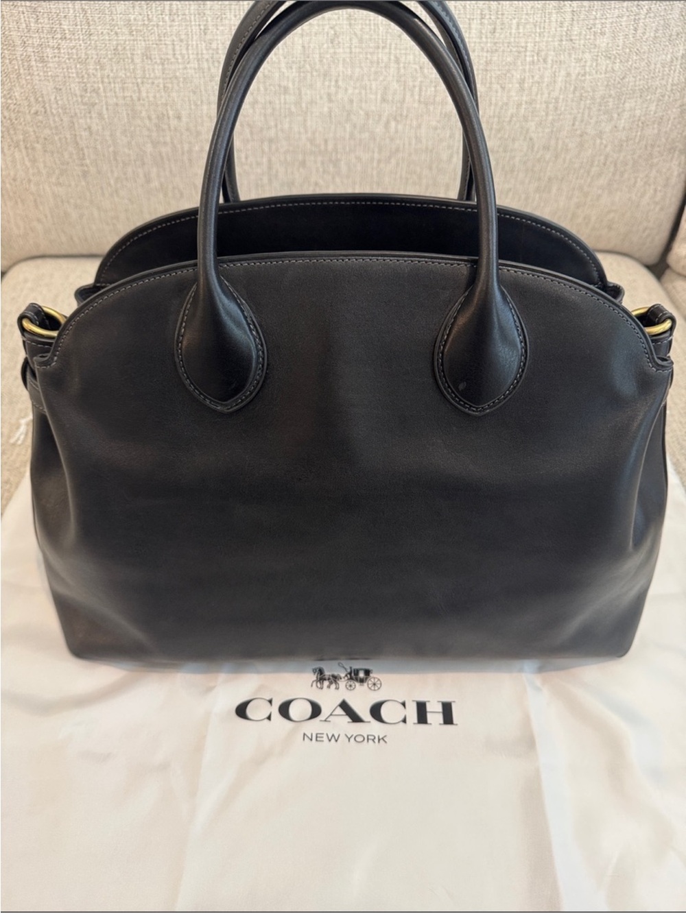 New Coach Black Leather Empire Carryall Bag 40 with Gold Hardware - Picture 8 of 10